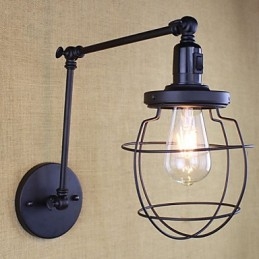 Style Bed Hotel Eestaurant Project Iron Arm Double Retro Vintage Black Belt Vägglampa Switch