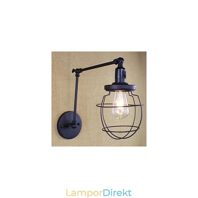Style Bed Hotel Eestaurant Project Iron Arm Double Retro Vintage Black Belt Vägglampa Switch