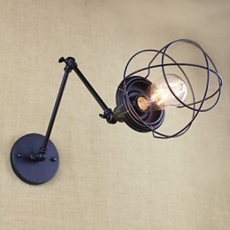 Style Bed Hotel Eestaurant Project Iron Arm Double Retro Vintage Black Belt Vägglampa Switch