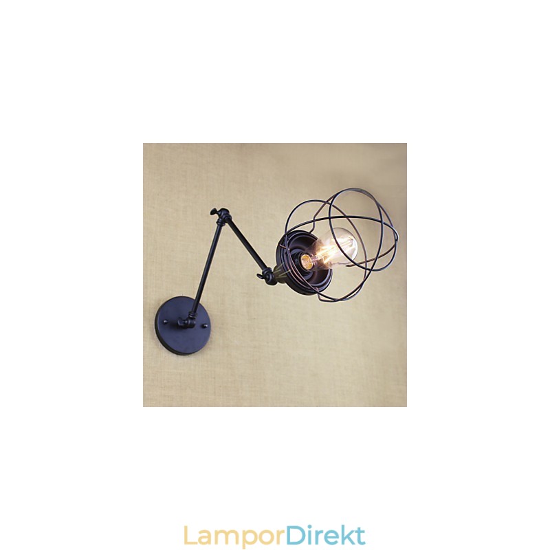 Style Bed Hotel Eestaurant Project Iron Arm Double Retro Vintage Black Belt Vägglampa Switch