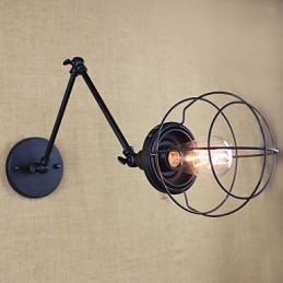 Style Bed Hotel Eestaurant Project Iron Arm Double Retro Vintage Black Belt Vägglampa Switch