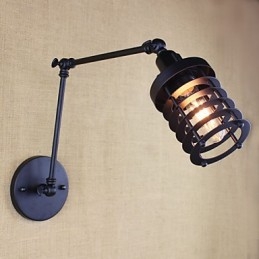 Style Bed Hotel Eestaurant Project Iron Arm Double Retro Vintage Black Belt Vägglampa Switch