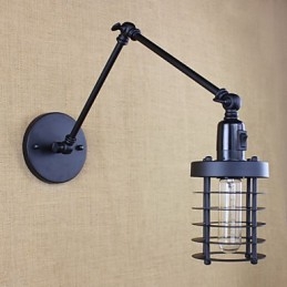 Style Bed Hotel Eestaurant Project Iron Arm Double Retro Vintage Black Belt Vägglampa Switch
