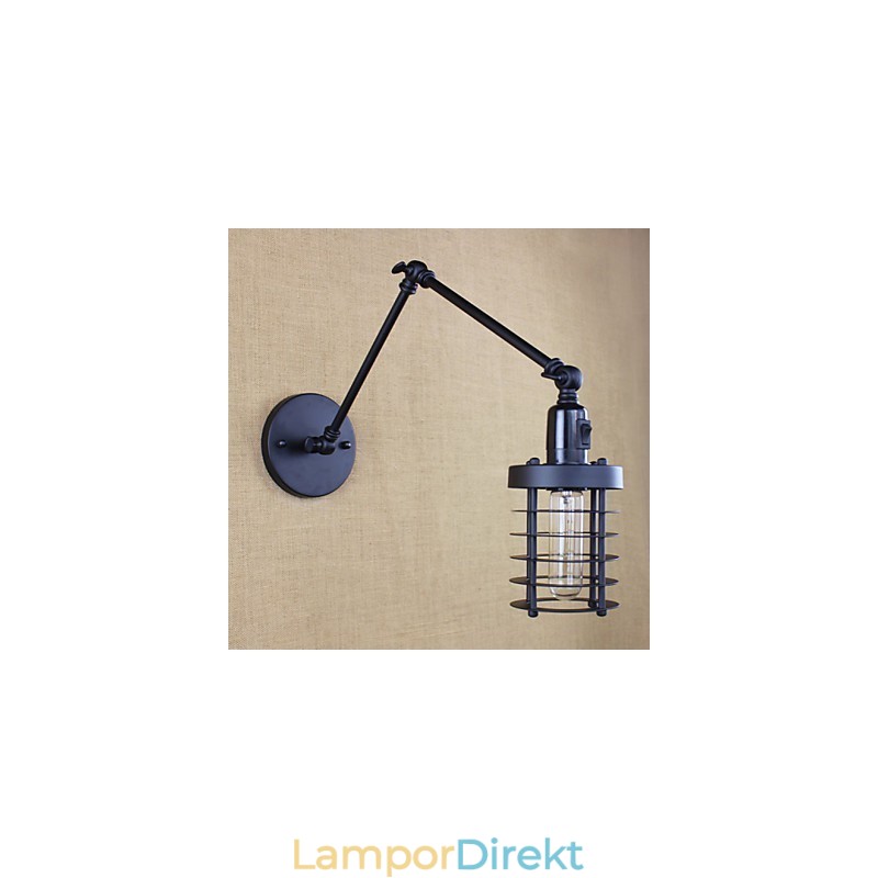 Style Bed Hotel Eestaurant Project Iron Arm Double Retro Vintage Black Belt Vägglampa Switch