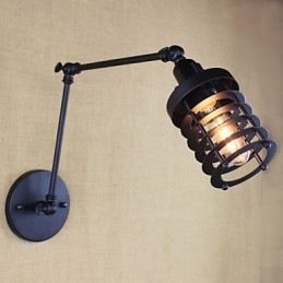 Style Bed Hotel Eestaurant Project Iron Arm Double Retro Vintage Black Belt Vägglampa Switch