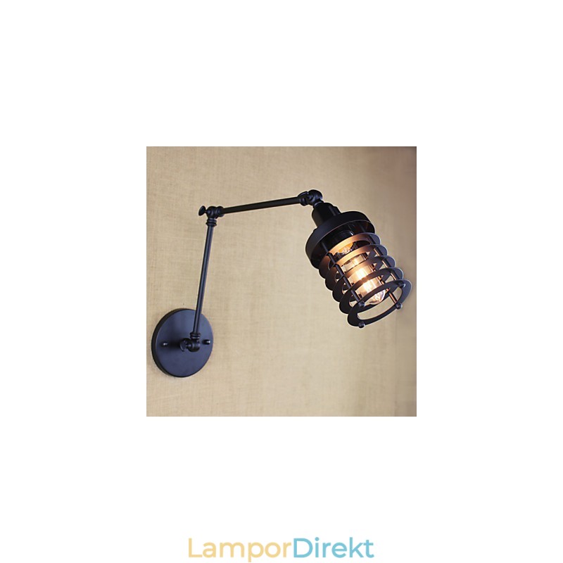 Style Bed Hotel Eestaurant Project Iron Arm Double Retro Vintage Black Belt Vägglampa Switch
