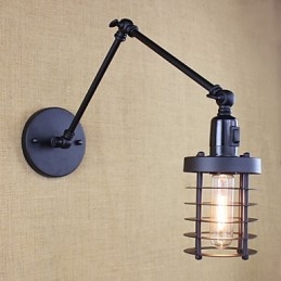 Style Bed Hotel Eestaurant Project Iron Arm Double Retro Vintage Black Belt Vägglampa Switch