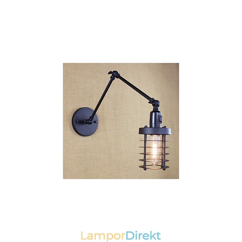 Style Bed Hotel Eestaurant Project Iron Arm Double Retro Vintage Black Belt Vägglampa Switch