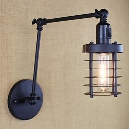 Style Bed Hotel Eestaurant Project Iron Arm Double Retro Vintage Black Belt Vägglampa Switch