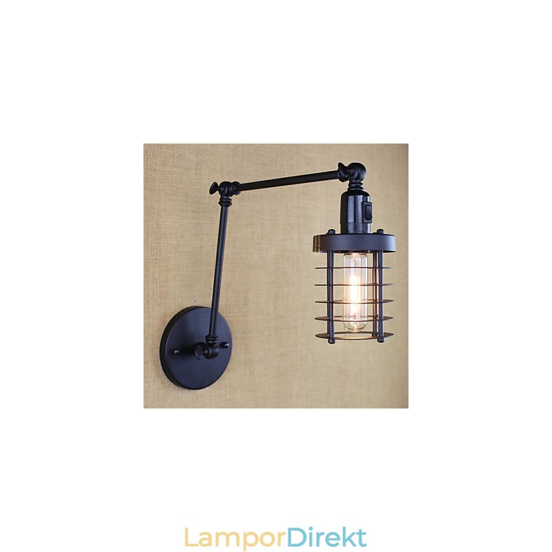 Style Bed Hotel Eestaurant Project Iron Arm Double Retro Vintage Black Belt Vägglampa Switch