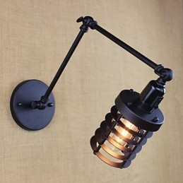 Style Bed Hotel Eestaurant Project Iron Arm Double Retro Vintage Black Belt Vägglampa Switch