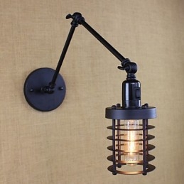 Style Bed Hotel Eestaurant Project Iron Arm Double Retro Vintage Black Belt Vägglampa Switch