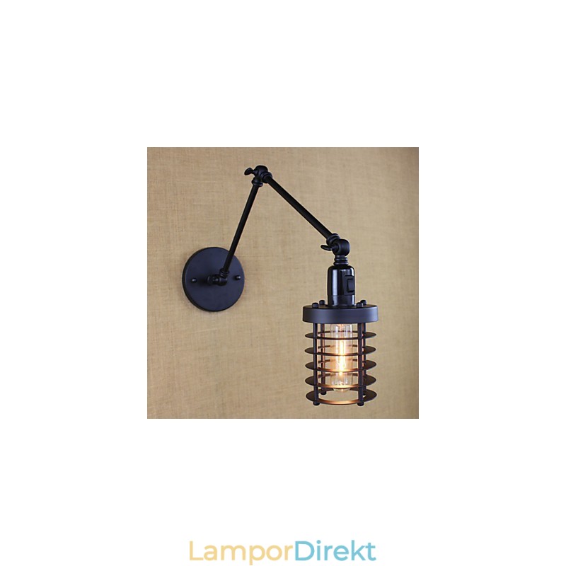 Style Bed Hotel Eestaurant Project Iron Arm Double Retro Vintage Black Belt Vägglampa Switch