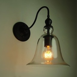 Vintage Vägglampa One Light Stål Och Glas