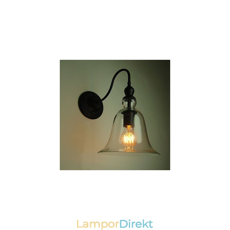 Vintage Vägglampa One Light Stål Och Glas