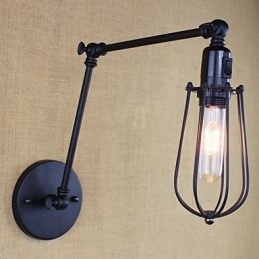 Style Bed Hotel Eestaurant Project Iron Arm Double Retro Vintage Black Belt Vägglampa Switch