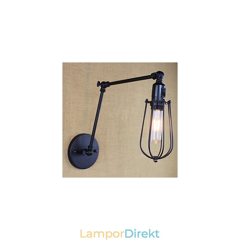 Style Bed Hotel Eestaurant Project Iron Arm Double Retro Vintage Black Belt Vägglampa Switch
