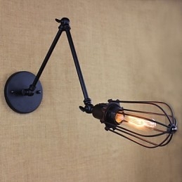 Style Bed Hotel Eestaurant Project Iron Arm Double Retro Vintage Black Belt Vägglampa Switch