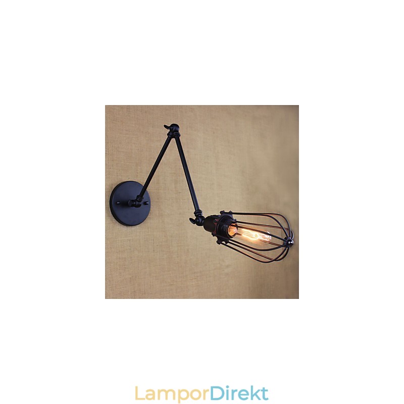 Style Bed Hotel Eestaurant Project Iron Arm Double Retro Vintage Black Belt Vägglampa Switch