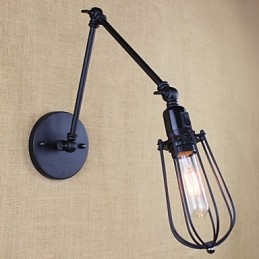 Style Bed Hotel Eestaurant Project Iron Arm Double Retro Vintage Black Belt Vägglampa Switch