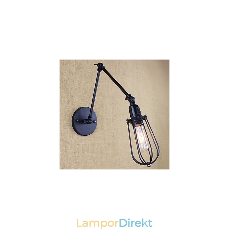 Style Bed Hotel Eestaurant Project Iron Arm Double Retro Vintage Black Belt Vägglampa Switch