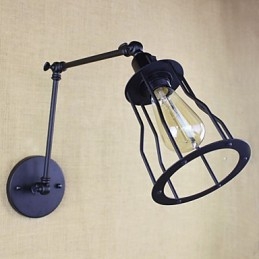 Style Bed Hotel Eestaurant Project Iron Arm Double Retro Vintage Black Belt Vägglampa Switch