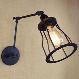 Style Bed Hotel Eestaurant Project Iron Arm Double Retro Vintage Black Belt Vägglampa Switch