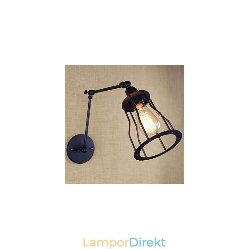 Style Bed Hotel Eestaurant Project Iron Arm Double Retro Vintage Black Belt Vägglampa Switch