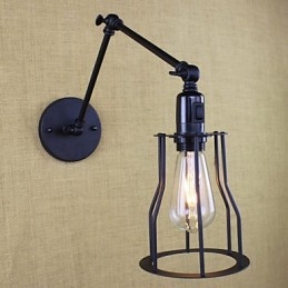 Style Bed Hotel Eestaurant Project Iron Arm Double Retro Vintage Black Belt Vägglampa Switch