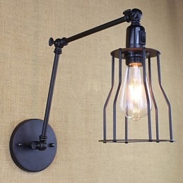 Style Bed Hotel Eestaurant Project Iron Arm Double Retro Vintage Black Belt Vägglampa Switch