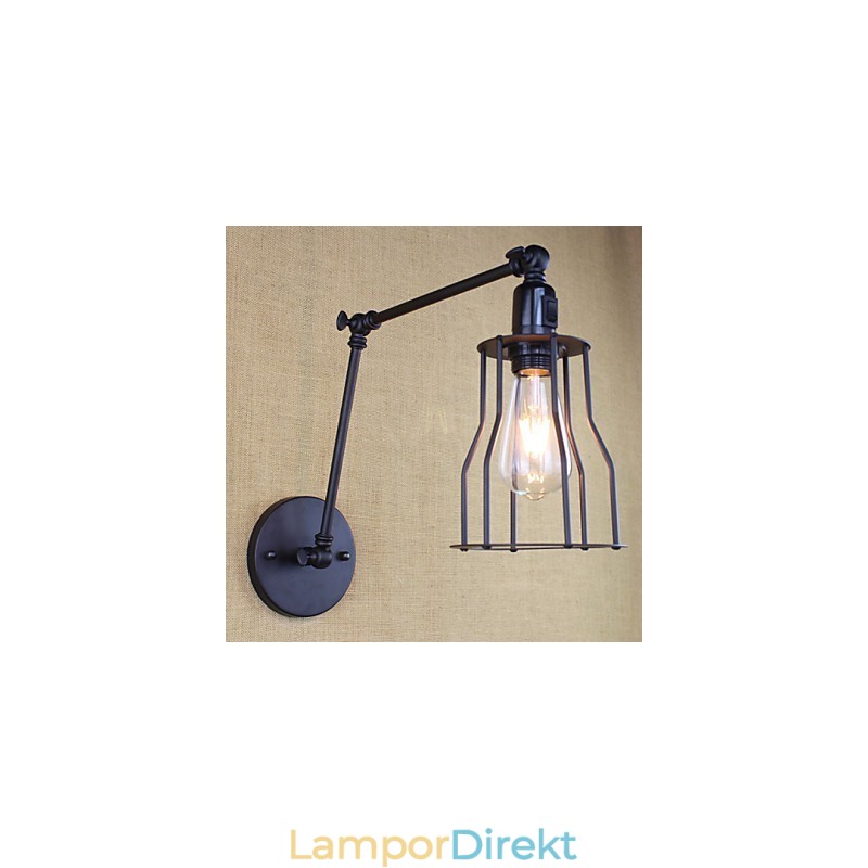 Style Bed Hotel Eestaurant Project Iron Arm Double Retro Vintage Black Belt Vägglampa Switch