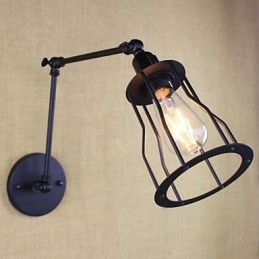 Style Bed Hotel Eestaurant Project Iron Arm Double Retro Vintage Black Belt Vägglampa Switch