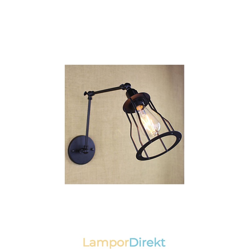 Style Bed Hotel Eestaurant Project Iron Arm Double Retro Vintage Black Belt Vägglampa Switch