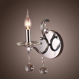Silverfärgad Kristallvägglampa Med 1 Lampa