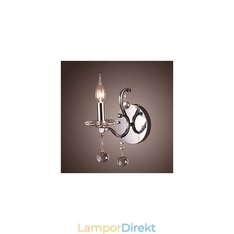 Silverfärgad Kristallvägglampa Med 1 Lampa