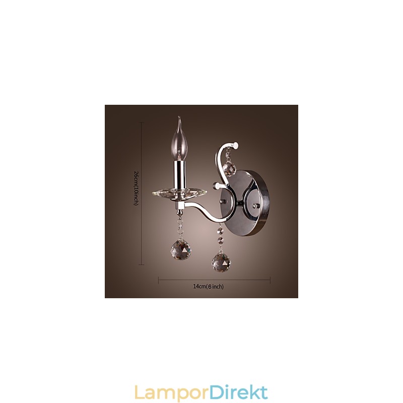 Silverfärgad Kristallvägglampa Med 1 Lampa