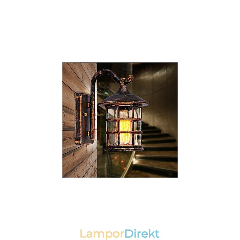 Antik Rustik Järn Vattentät Utomhus Vägglampa Vintage Lykta Ljus Rostig Mattsvart Korridor Hall Vägglampa