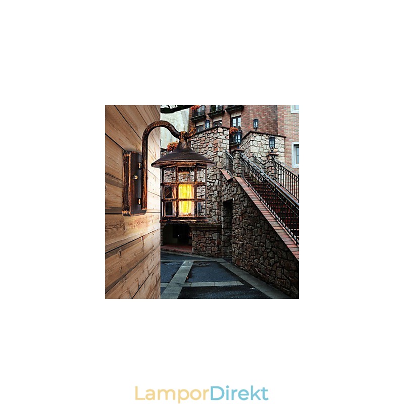 Antik Rustik Järn Vattentät Utomhus Vägglampa Vintage Lykta Ljus Rostig Mattsvart Korridor Hall Vägglampa