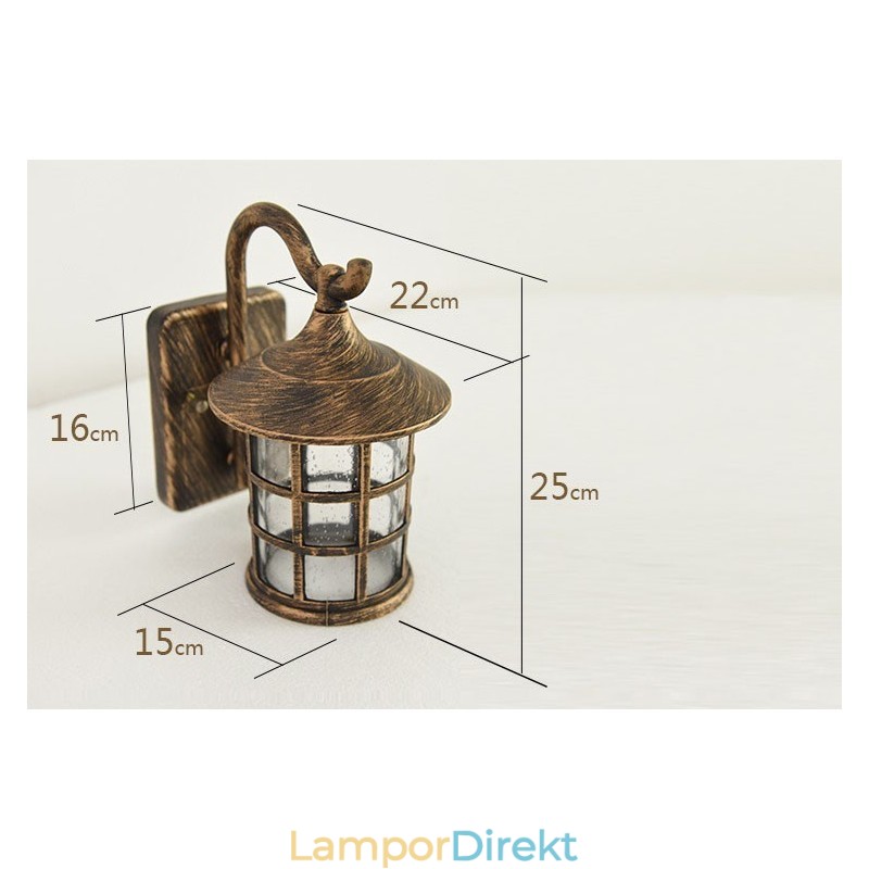 Antik Rustik Järn Vattentät Utomhus Vägglampa Vintage Lykta Ljus Rostig Mattsvart Korridor Hall Vägglampa