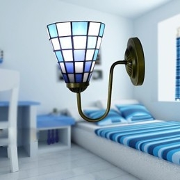 15 Cm Samtida Och Kontrakterad Glasmålning Lampa Vägglampa Inn Blå Och Vita Fyrkanter Ljus