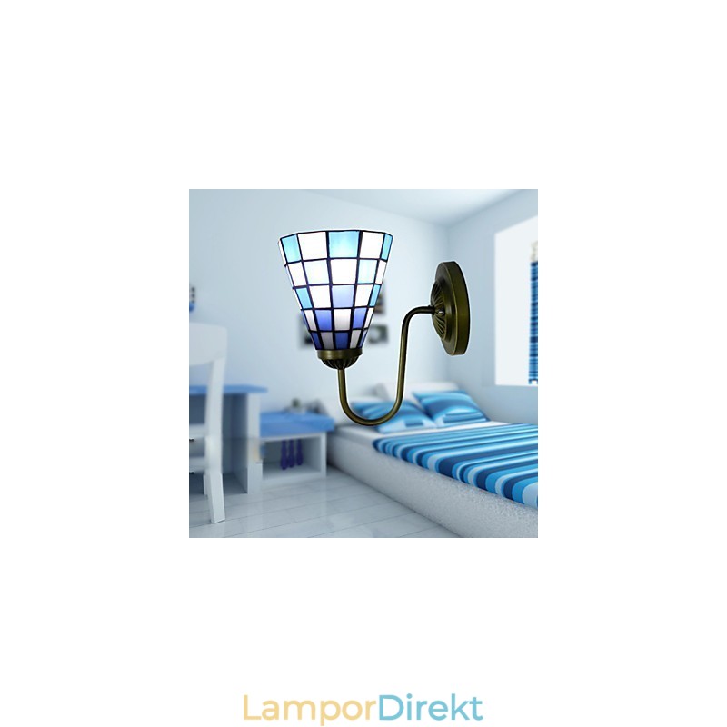 15 Cm Samtida Och Kontrakterad Glasmålning Lampa Vägglampa Inn Blå Och Vita Fyrkanter Ljus