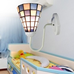 15 Cm Samtida Och Kontrakterad Glasmålning Lampa Vägglampa Inn Blå Och Vita Fyrkanter Ljus