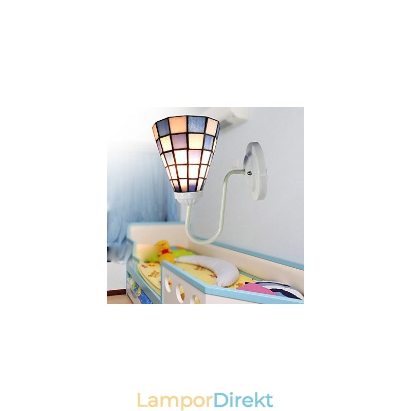 15 Cm Samtida Och Kontrakterad Glasmålning Lampa Vägglampa Inn Blå Och Vita Fyrkanter Ljus