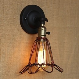 Amerikansk Industriell Stil Staket Järnnät Röd Brons Dekorativ Vägglampa