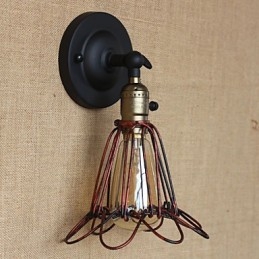 Amerikansk Industriell Stil Staket Järnnät Röd Brons Dekorativ Vägglampa