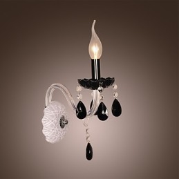 Svart Kristallvägglampa Med Ljusglödlampa