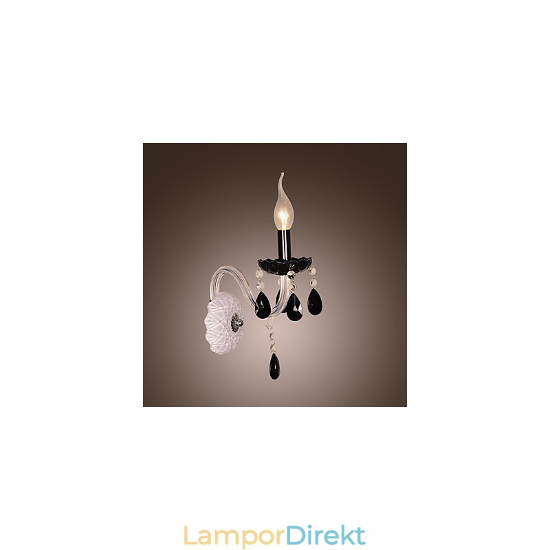 Svart Kristallvägglampa Med Ljusglödlampa