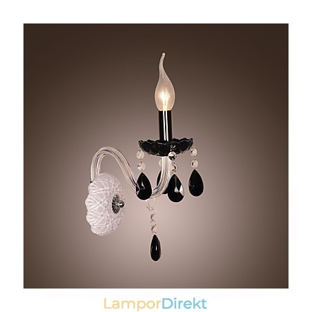 Svart Kristallvägglampa Med Ljusglödlampa Svart Kristallvägglampa Med Ljusglödlampa