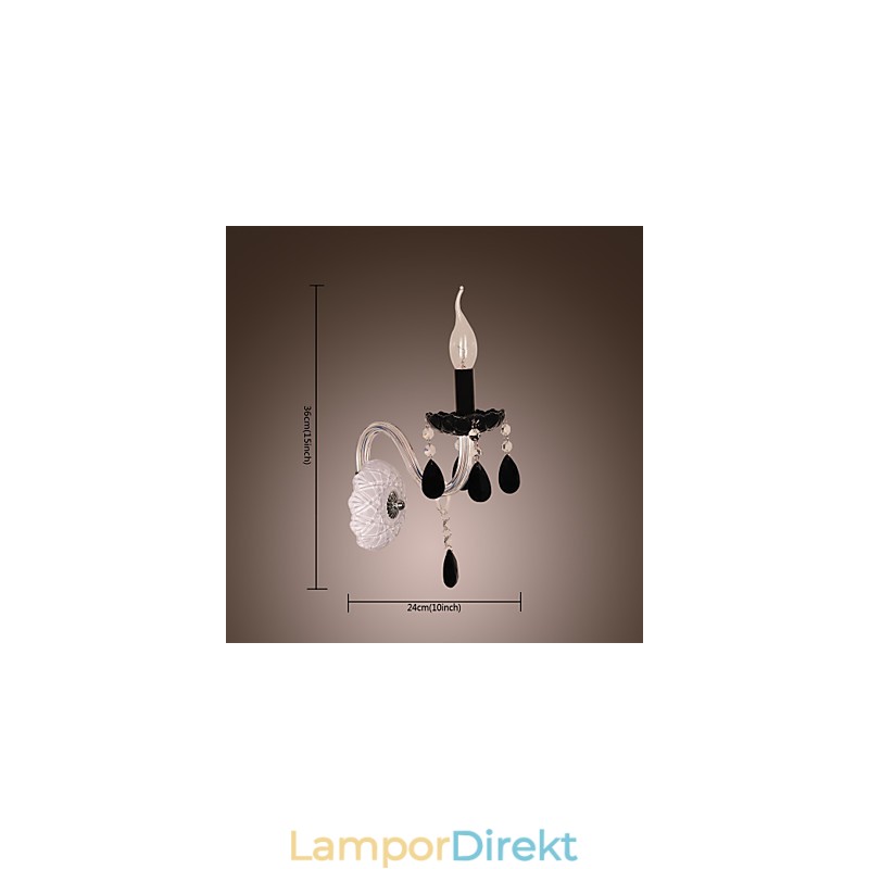 Svart Kristallvägglampa Med Ljusglödlampa