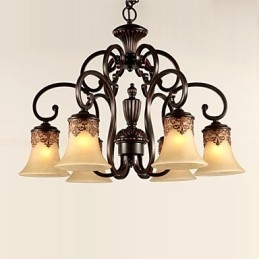 Ljuskrona Taklampa 6 Lampor Lampskärm Ner Vintage Country Metall+Glas